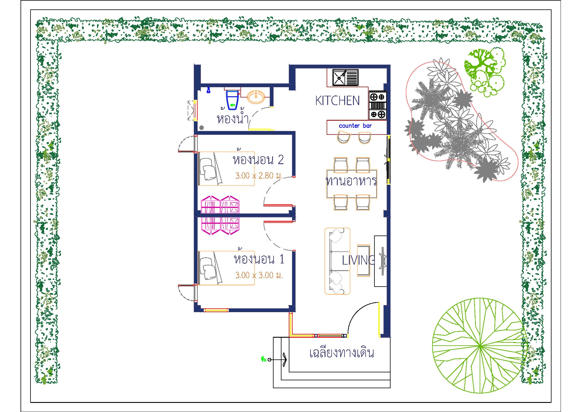 บ้านเดี่ยวชั้นเดียว สไตล์โมเดิร์น พื้นที่ใช้สอย 60 ตร.ม. 2ห้องนอน 1ห้องน้ำ