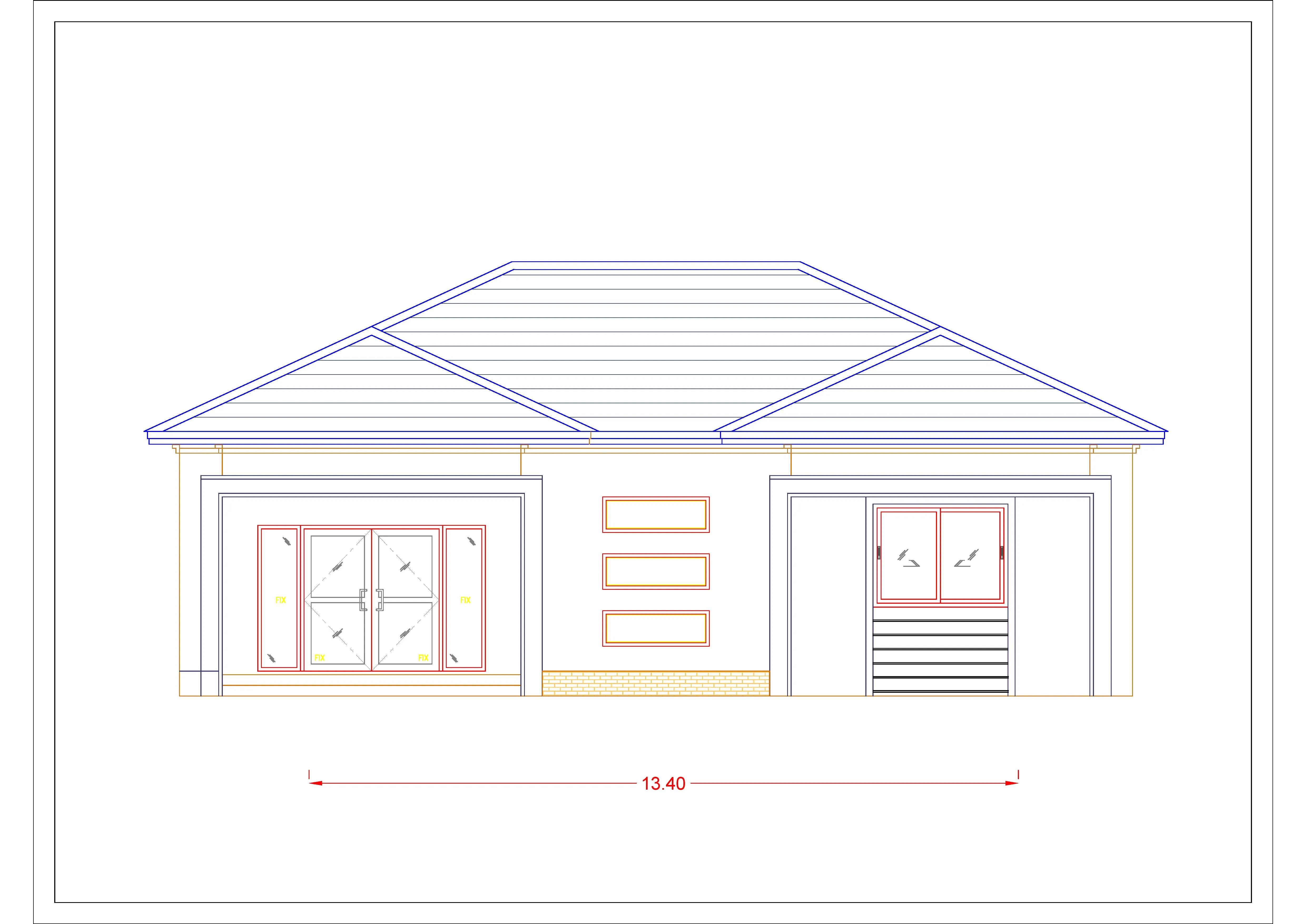 แบบบ้านเดี่ยวชั้นเดียว พื้นที่ใช้สอย 142 ตร.ม. 3ห้องนอน 2ห้องน้ำ