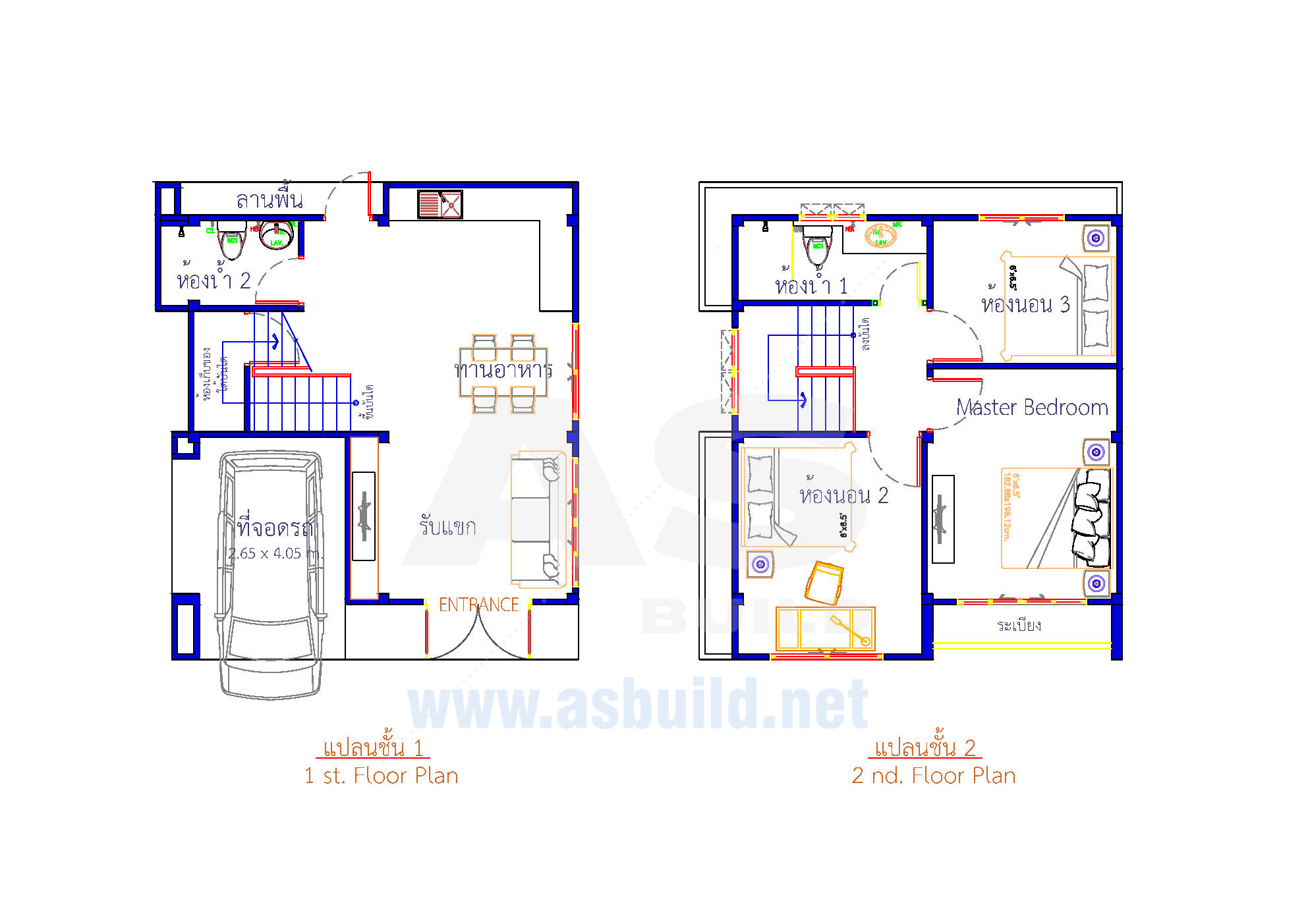 แบบบ้าน 2 ชั้น ขนาด 102 ตร.ม. 3ห้องนอน 2ห้องน้ำ โถงต้อนรับ และจอดรถ 1 คัน